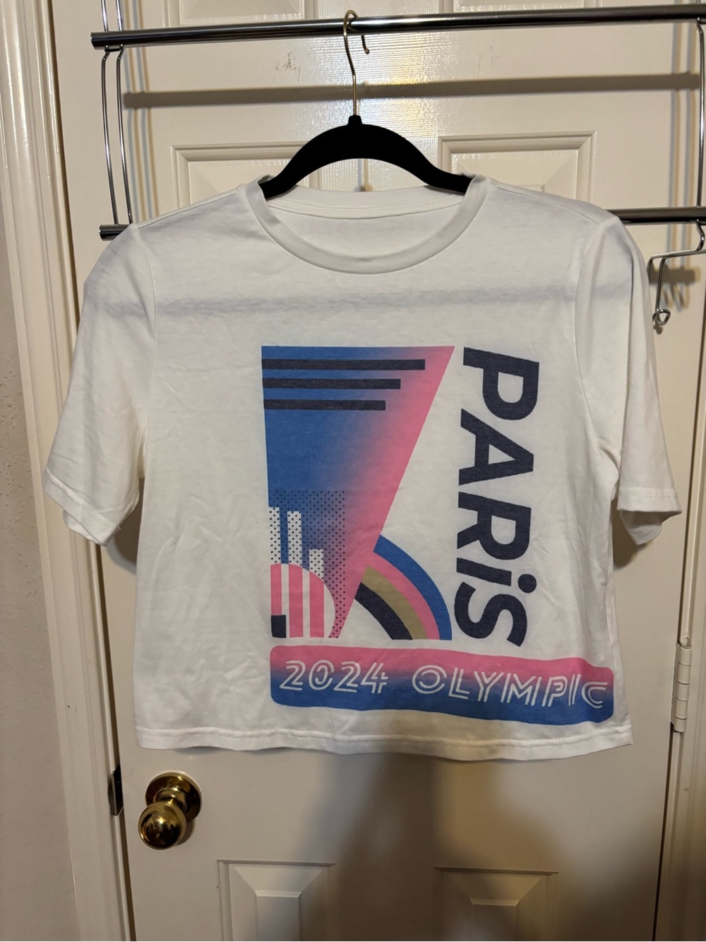 NWOT Cupshe White Crop Top with Blue and Pink Paris 2024 Graphic